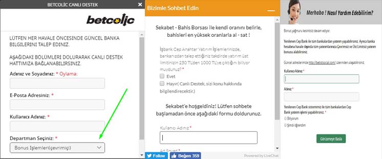 Bonus Almak için Canlı Destek Örnekleri