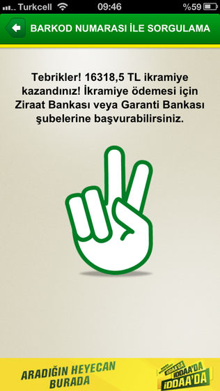 Kupon Sorgulama : Kazandı