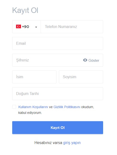 Jeton Cüzdan Kayıt Ekranı